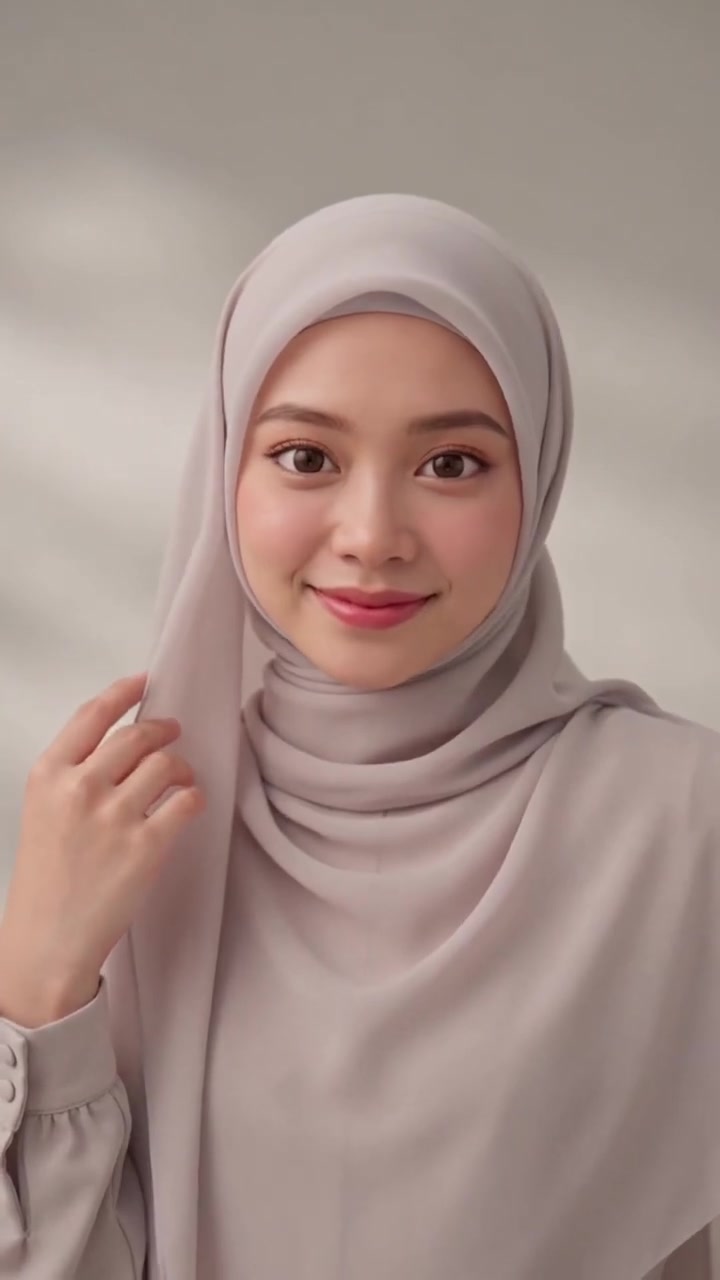 Close portrait of Lydia Farida in a taupe hijab looking to the side