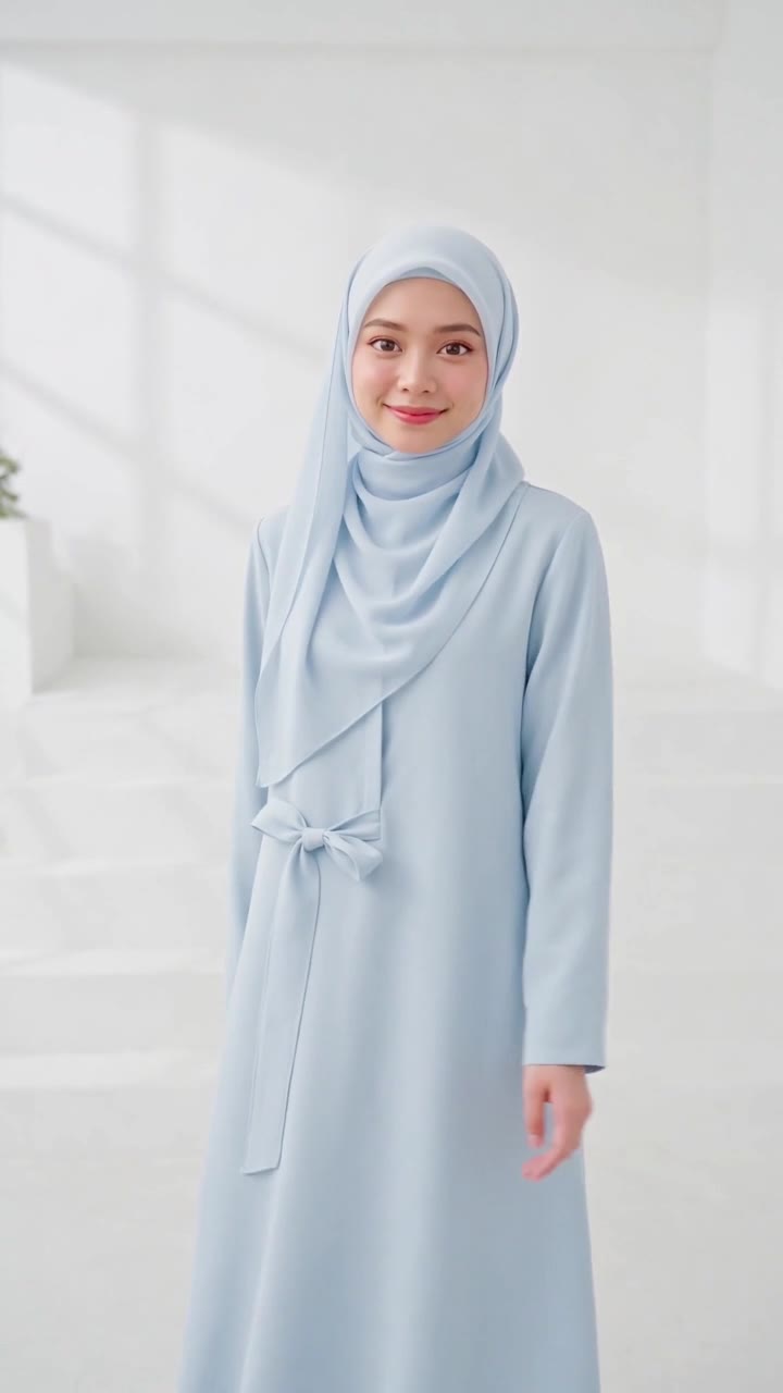 Close portrait of Lydia Farida in a cream hijab in a garden